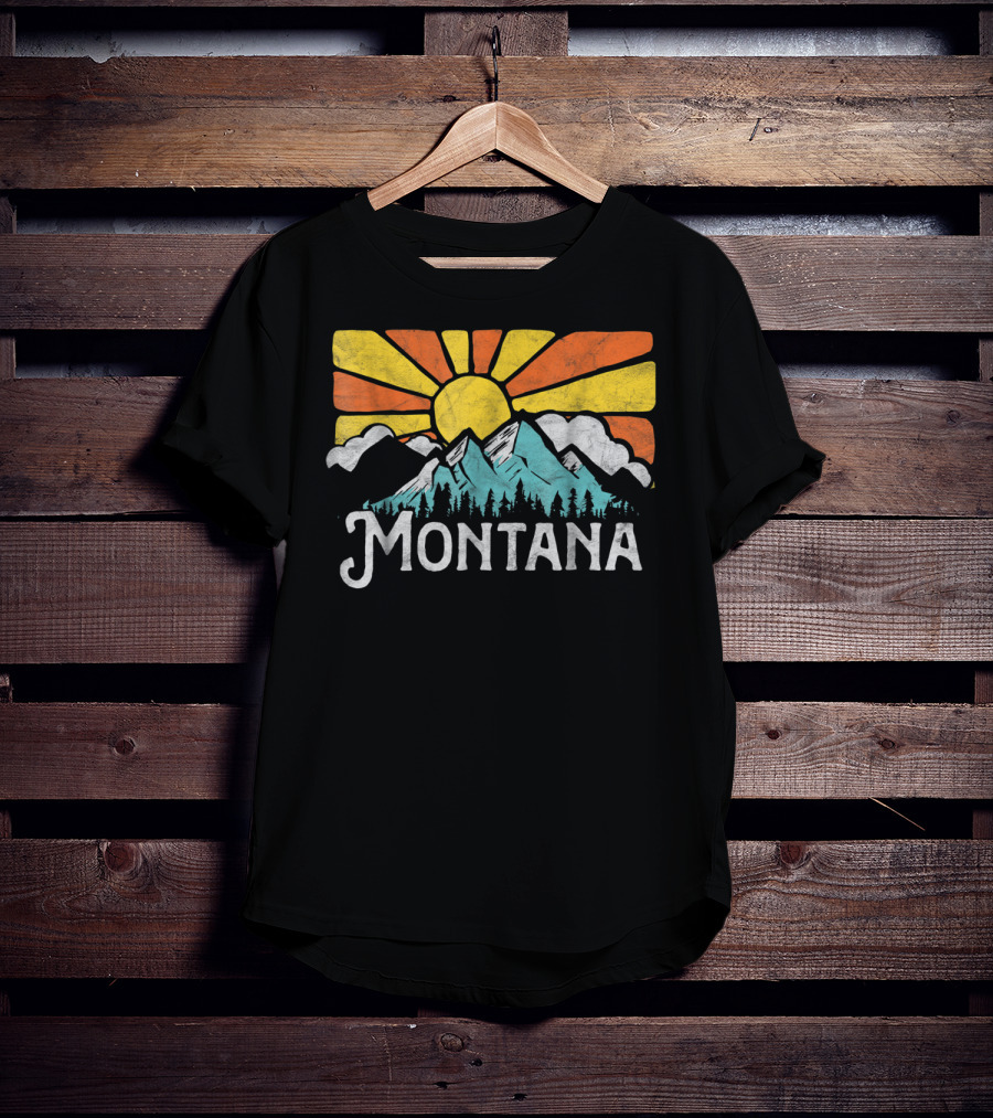 Montana Eighties Style Mountains Sun Retro T-Shirt