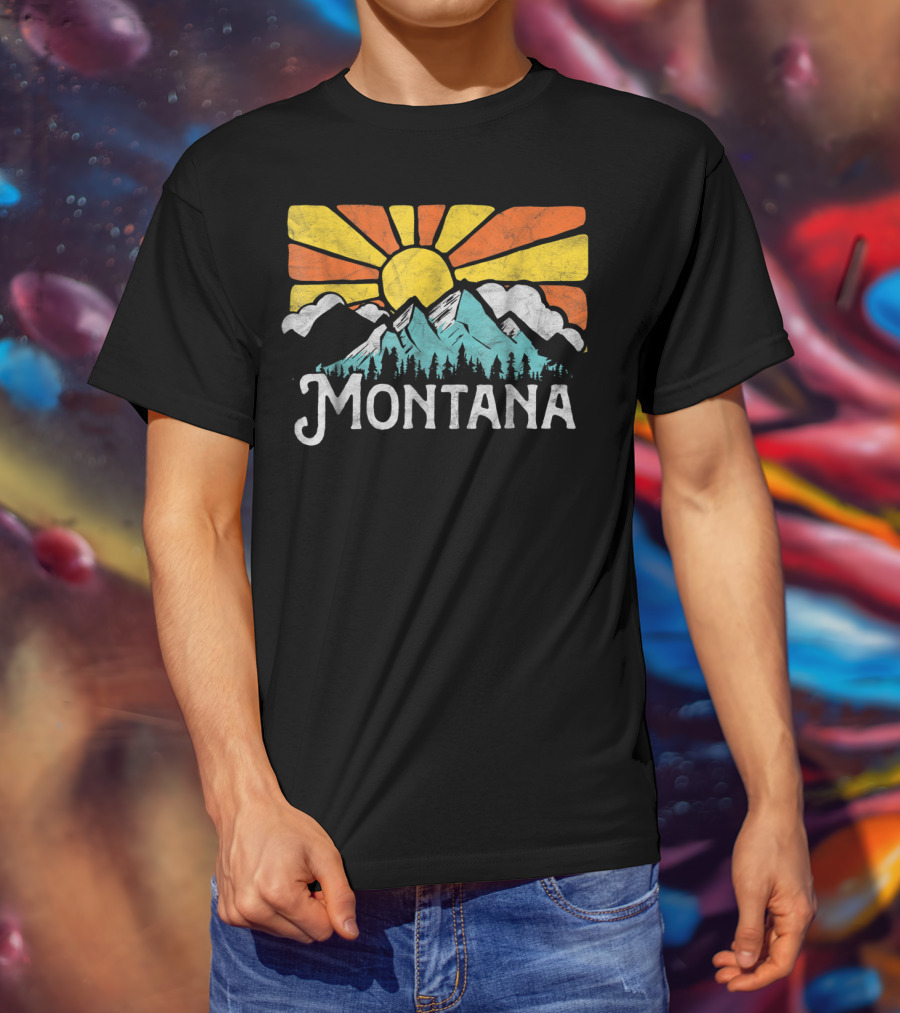 Montana Eighties Style Mountains Sun Retro T-Shirt
