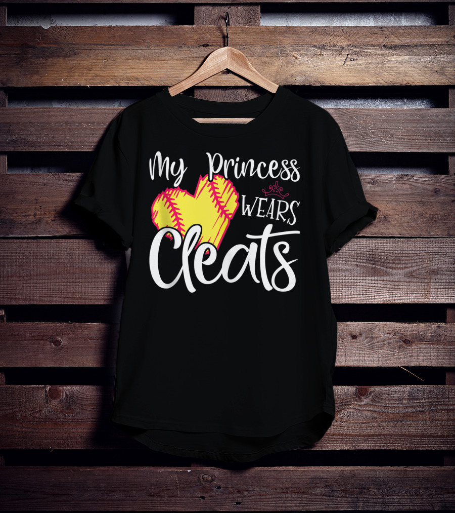 My Princess Wears Cleats Softball Heart T-Shirt