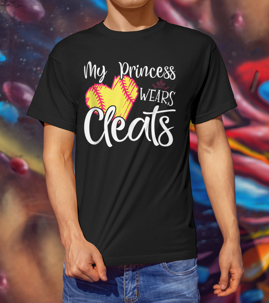 My Princess Wears Cleats Softball Heart T-Shirt
