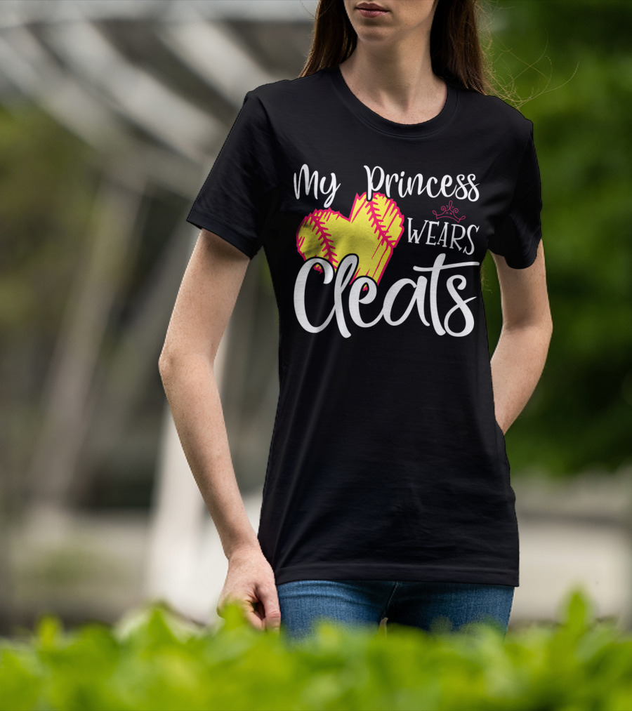 My Princess Wears Cleats Softball Heart T-Shirt