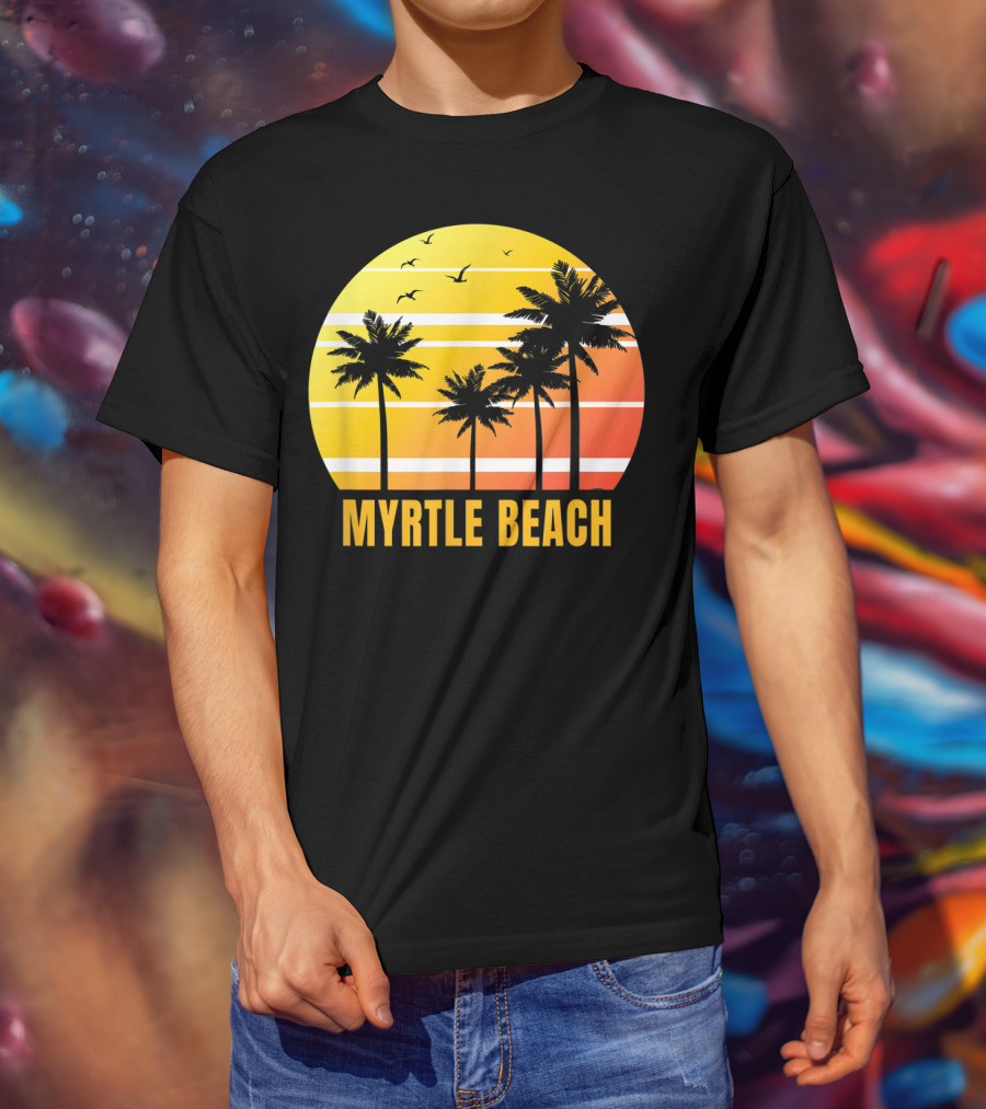 Myrtle Beach South Carolina Palm Trees Sunset Vacation Souvenir T-Shirt