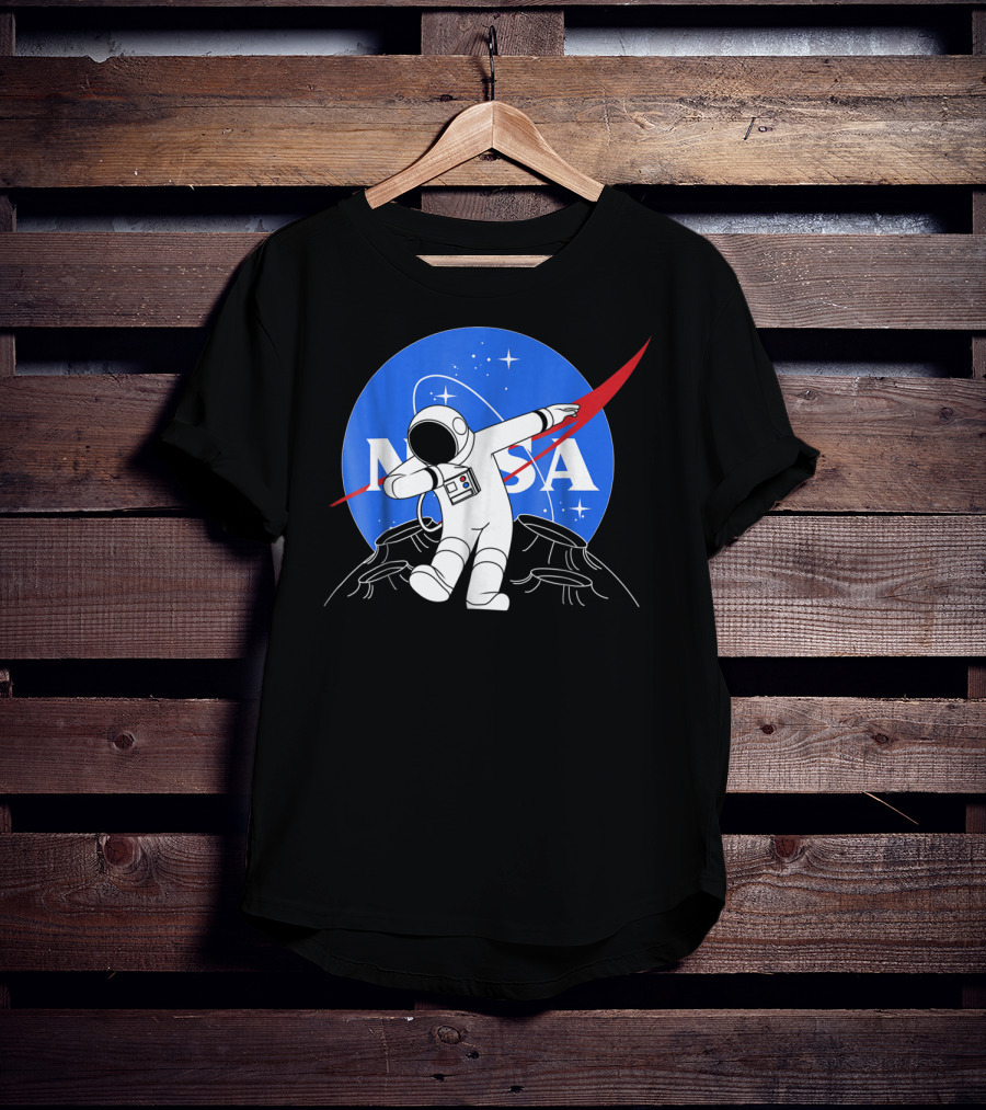 NASA Astronaut Dab On The Moon Iconic Logo Parody Spacewalk Scene T-Shirt
