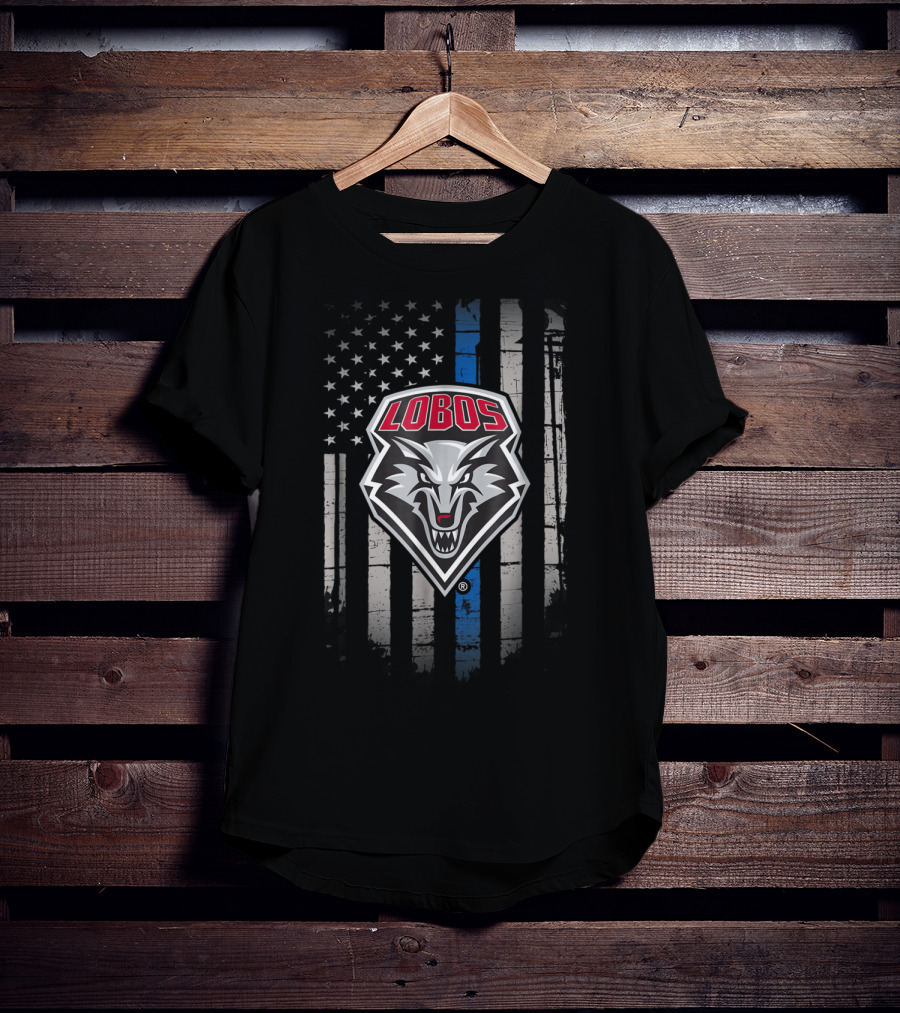 Lobos Thin Blue Line American Flag New Mexico T-Shirt