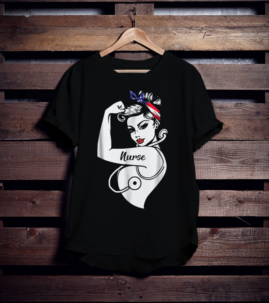 Nurse Strong Woman American Flag Bandana T-Shirt