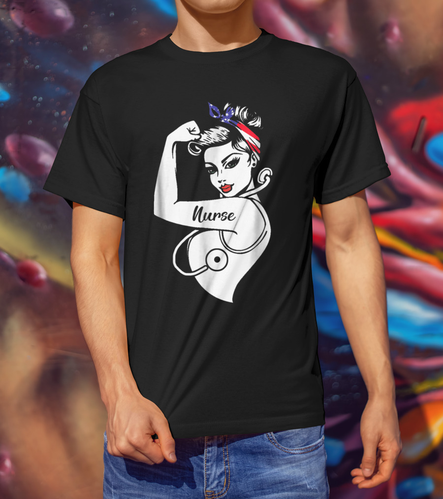 Nurse Strong Woman American Flag Bandana T-Shirt