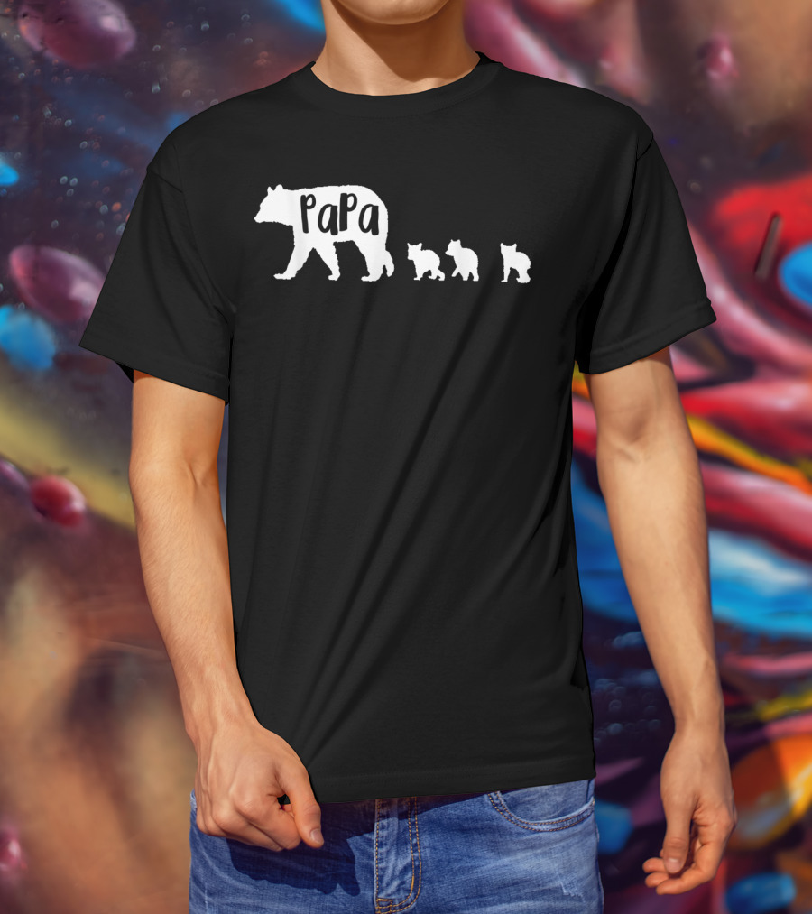 Papa Bear With Three Cubs Father Dad Family T-Shirt