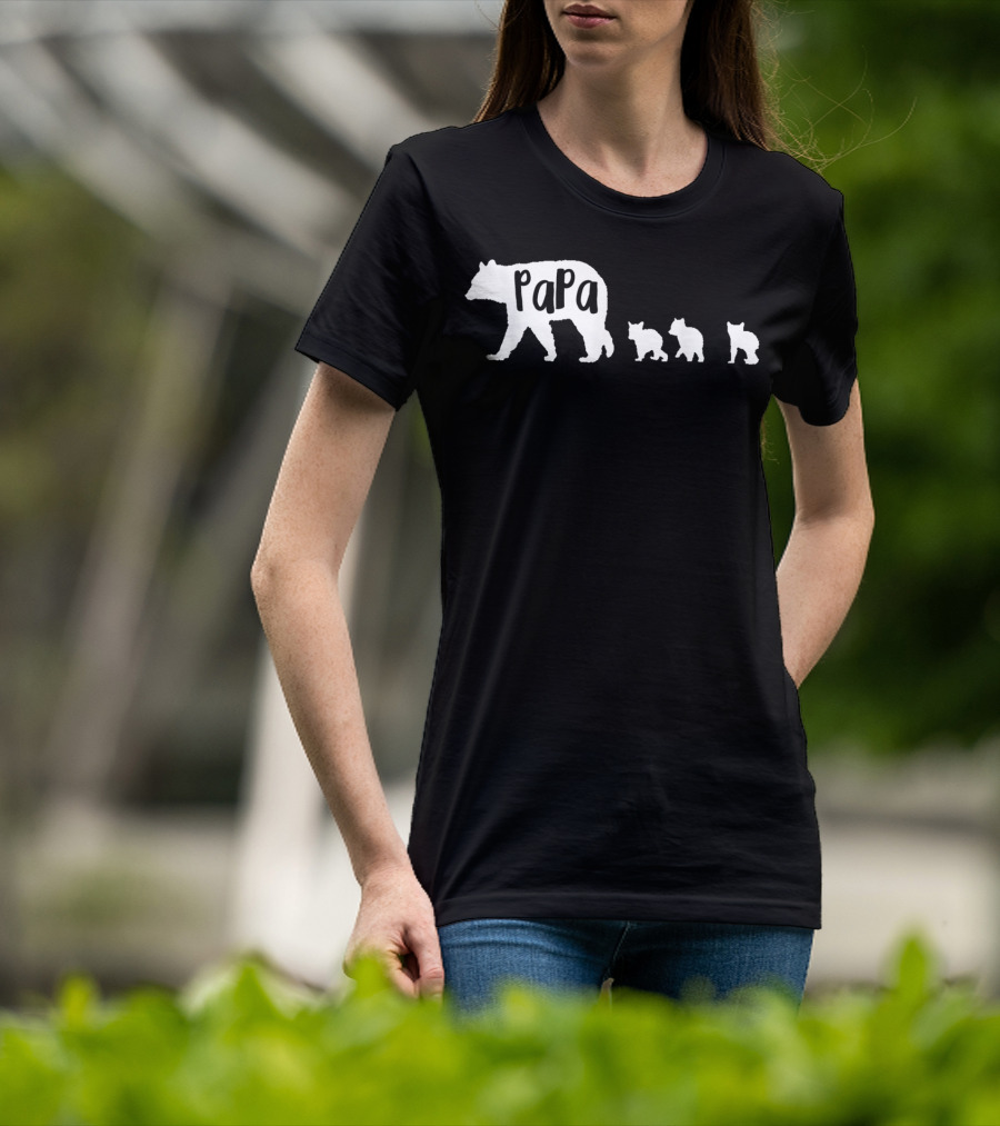 Papa Bear With Three Cubs Father Dad Family T-Shirt