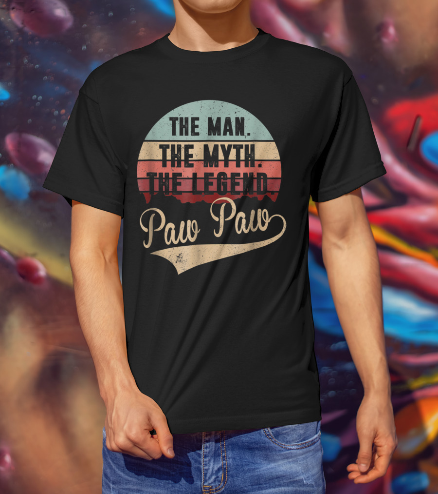 Paw Paw The Man The Myth The Legend Retro Vintage Sunset T-Shirt