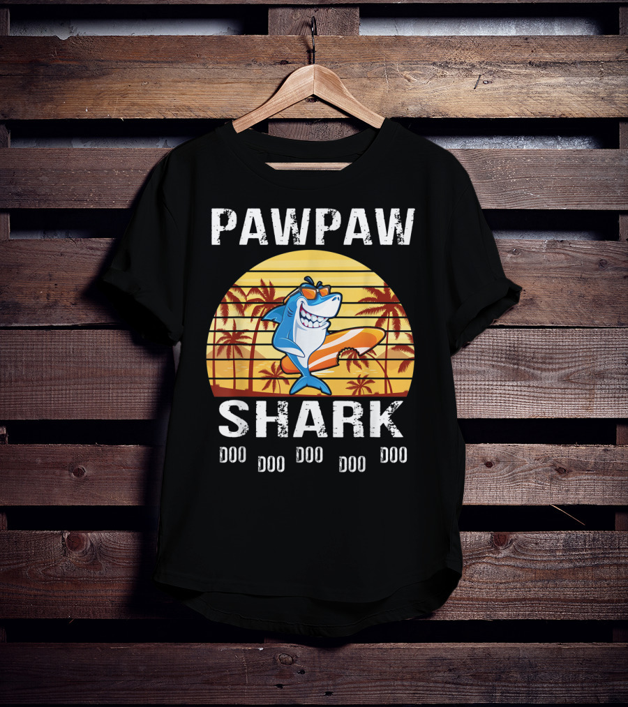 Pawpaw Shark Doo Doo Doo Doo Doo Doo Tropical Sunset T-Shirt