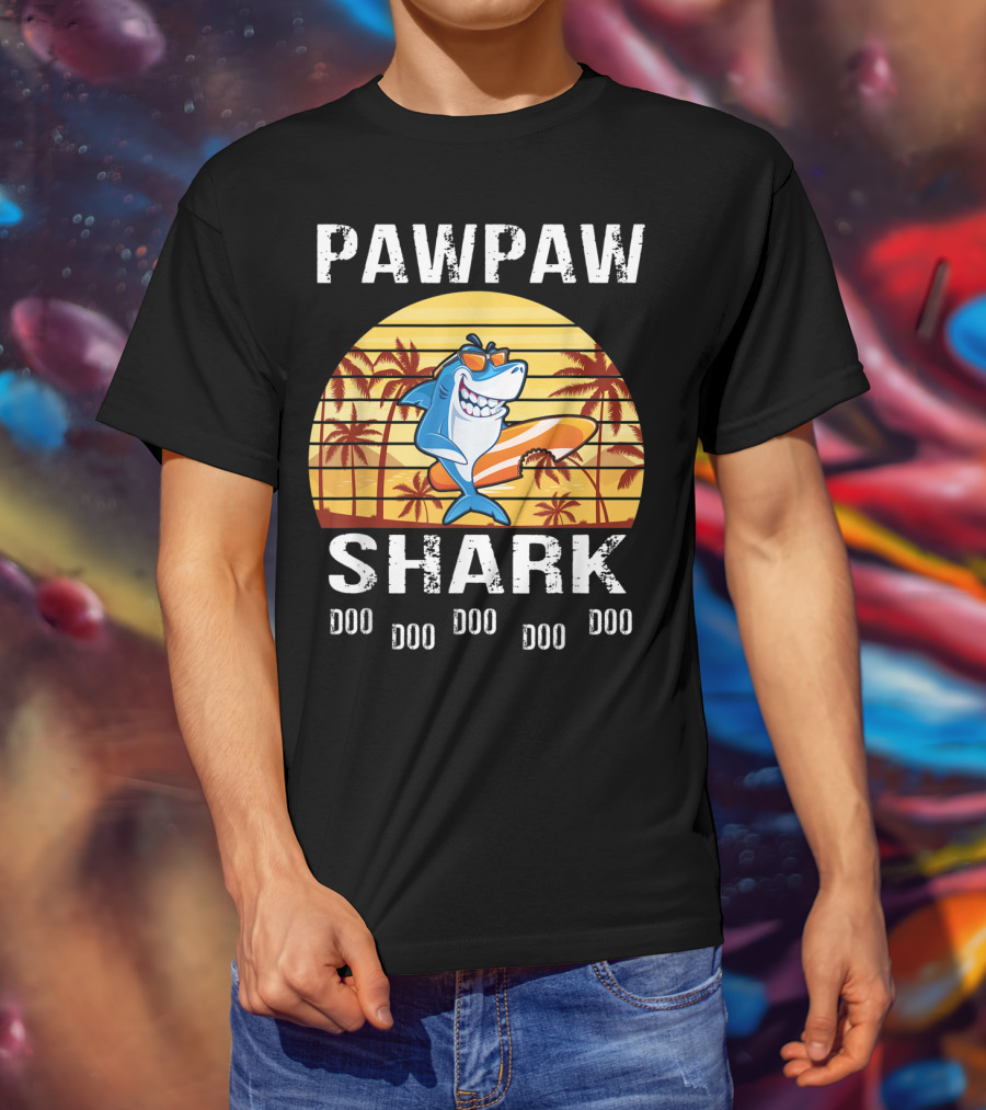 Pawpaw Shark Doo Doo Doo Doo Doo Doo Tropical Sunset T-Shirt