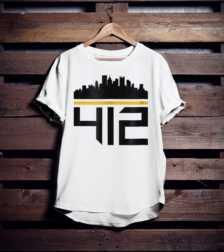 Pittsburgh Skyline 412 Steel City Black And Gold T-Shirt