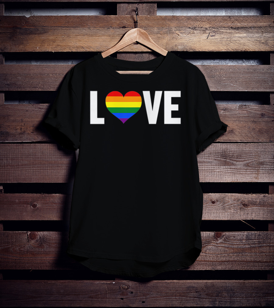 LOVE Rainbow Heart Gay Pride Flag Pocket T-Shirt