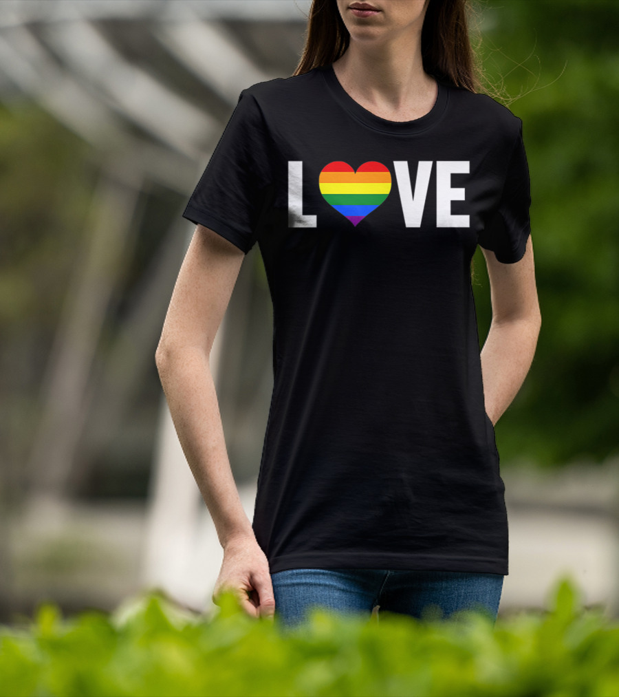 LOVE Rainbow Heart Gay Pride Flag Pocket T-Shirt