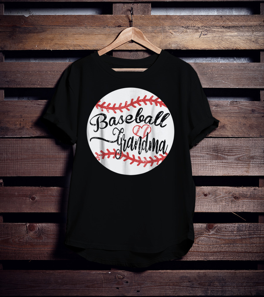 Baseball Grandma With Heart Stitching Baseball T-Shirt