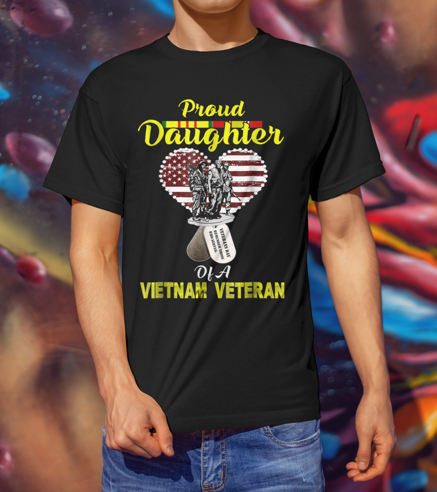 Proud Daughter Of A Vietnam Veteran American Flag Heart Memorial T-Shirt