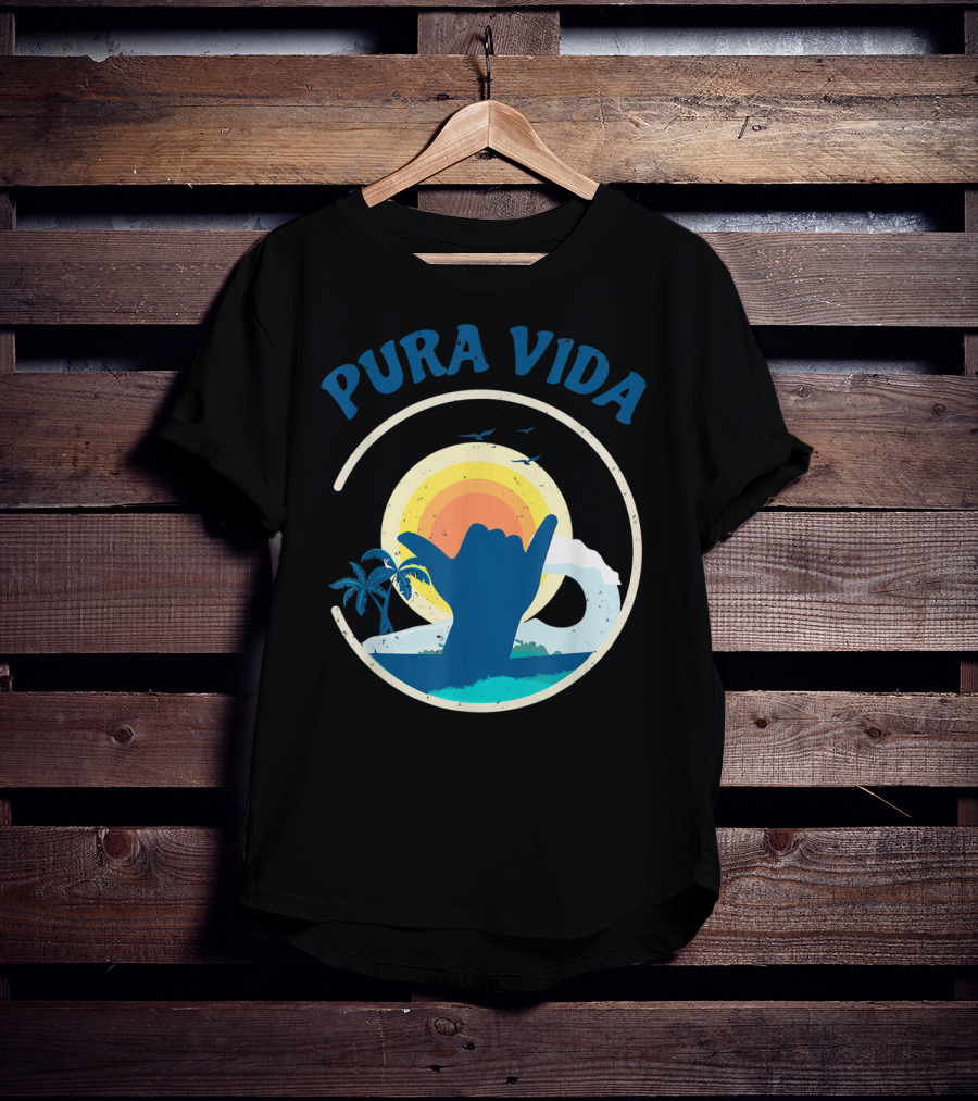 Pura Vida Costa Rica Surfing Vacation Sunset Beach Scene T-Shirt