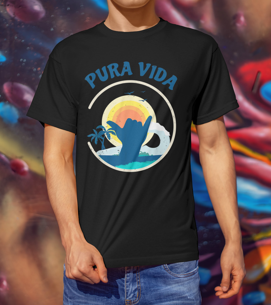 Pura Vida Costa Rica Surfing Vacation Sunset Beach Scene T-Shirt