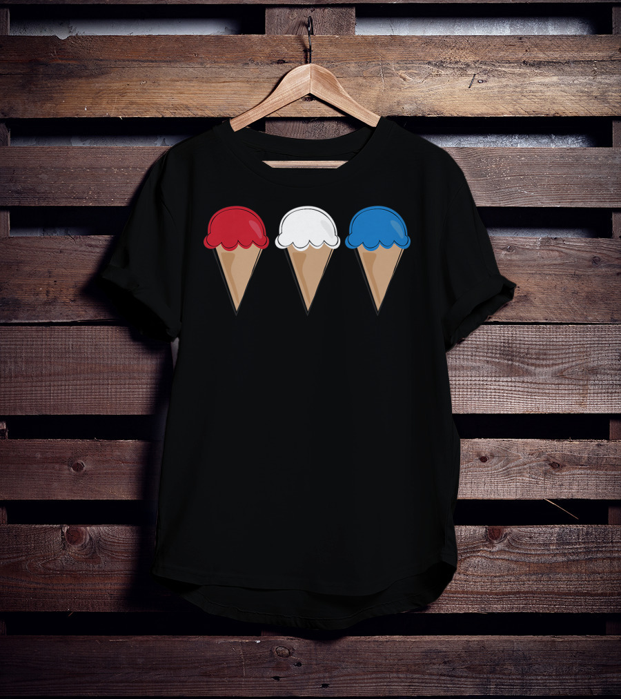 Red White Blue Ice Cream Cones Summer Fun T-Shirt