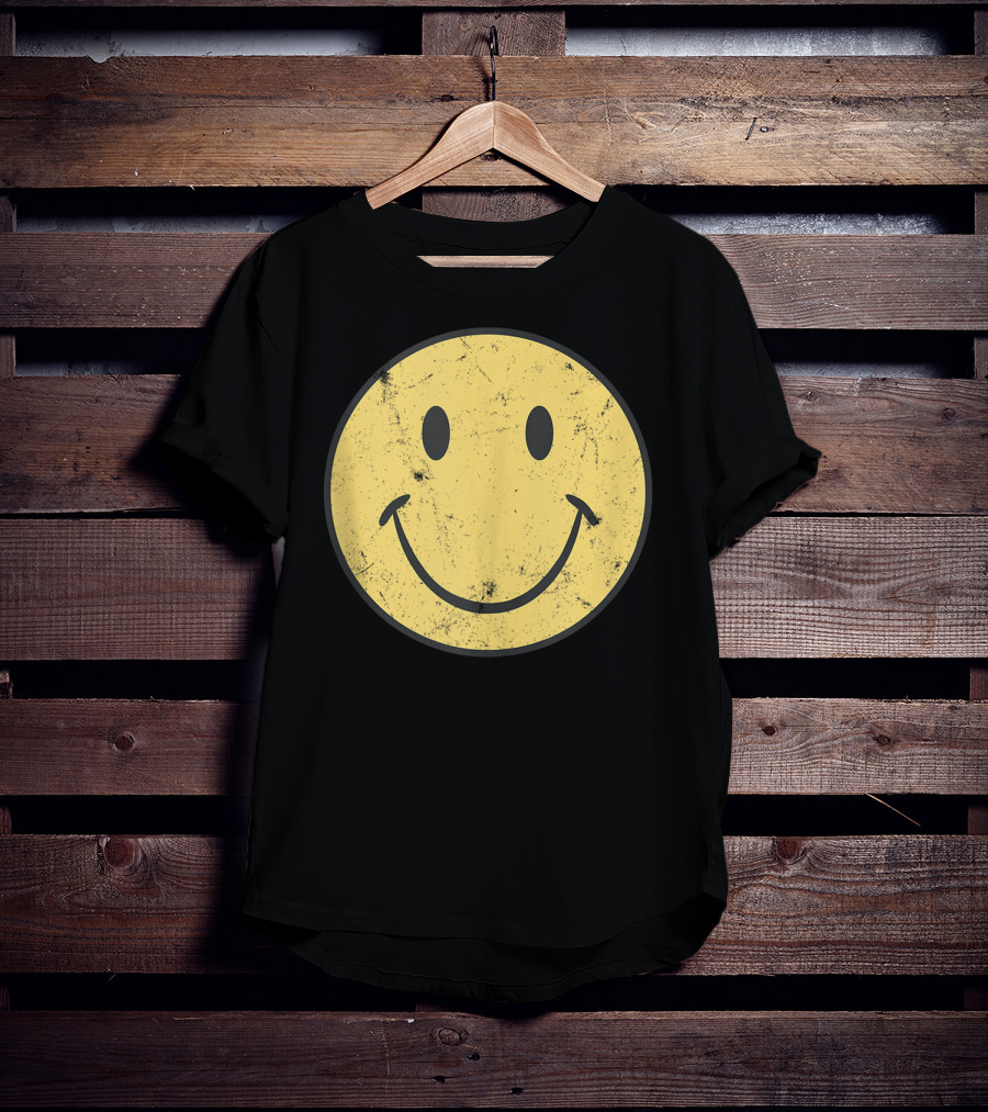 Retro 70s Smiley Face Distressed Yellow T-Shirt