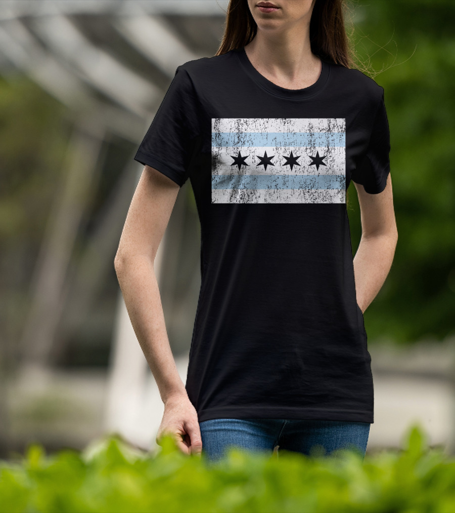 Distressed Vintage Chicago Flag With Grunge Texture T-Shirt