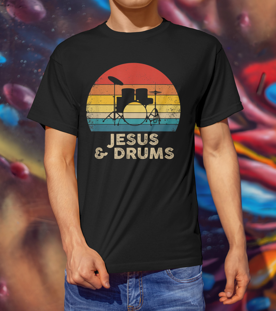 Jesus And Drums Retro Christian Worship Drummer T-Shirt
