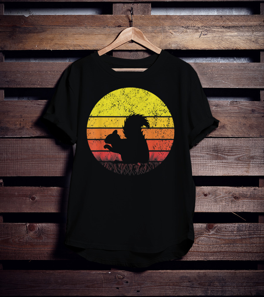 Retro Sunset Squirrel Silhouette Vintage Safa T-Shirt