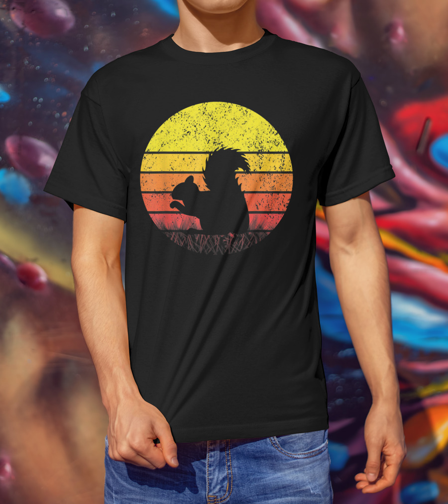 Retro Sunset Squirrel Silhouette Vintage Safa T-Shirt