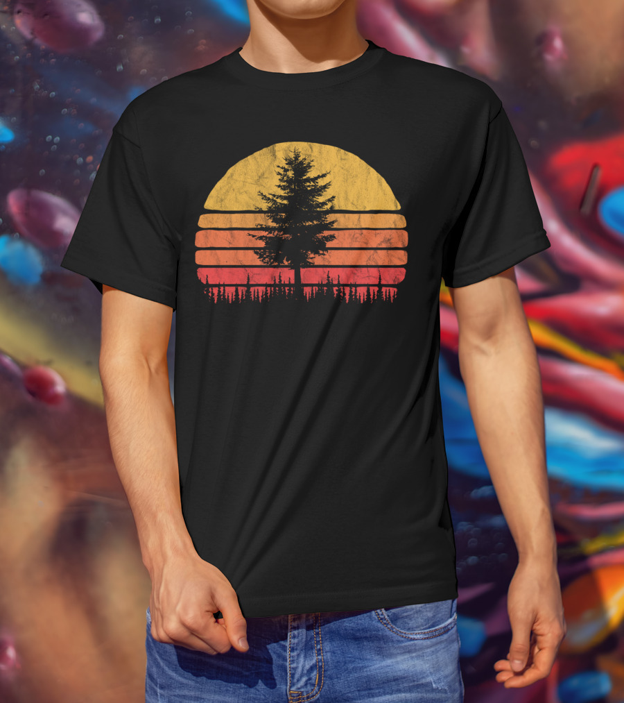 Retro Sun Minimalist Pine Tree Scenic T-Shirt