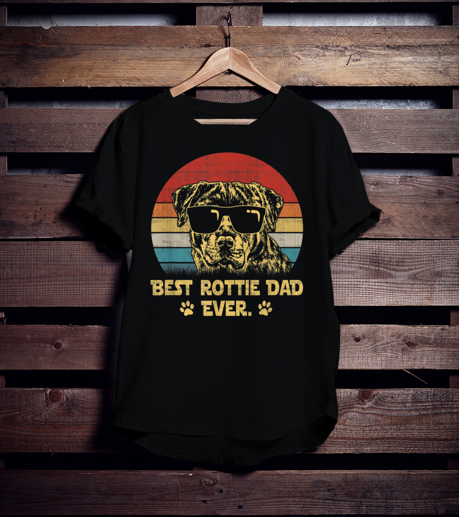 Retro Vintage Best Rottie Dad Ever Sunglasses Dog With Paw Prints T-Shirt
