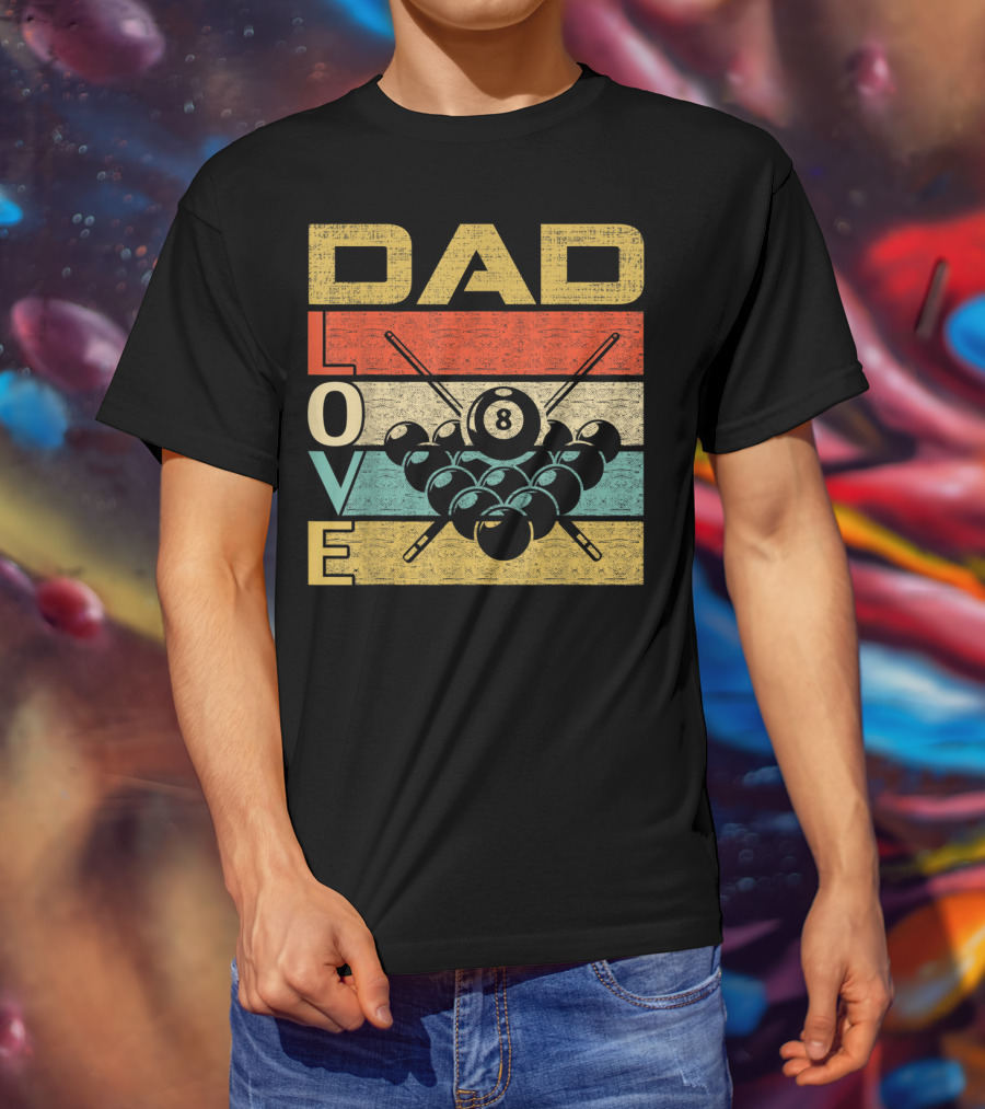Dad Love Billiards 8 Ball Retro Vintage Father's T-Shirt