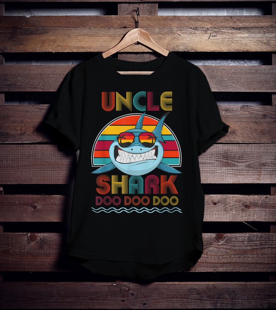 Uncle Shark Doo Doo Doo Retro Vintage Rainbow Sunglasses T-Shirt