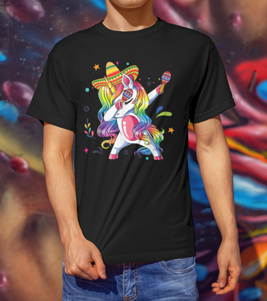 Sombrero Wearing Dabbing Unicorn With Maracas For Cinco De Mayo T-Shirt