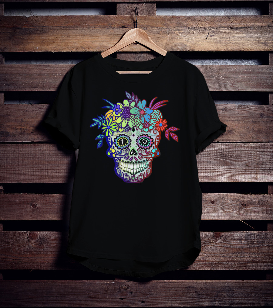 Sugar Skull Dia De Los Muertos Colorful Floral Day Of The Dead T-Shirt