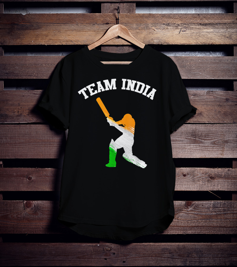 Team India Cricket Batting Silhouette Tricolor Fan Jersey T-Shirt