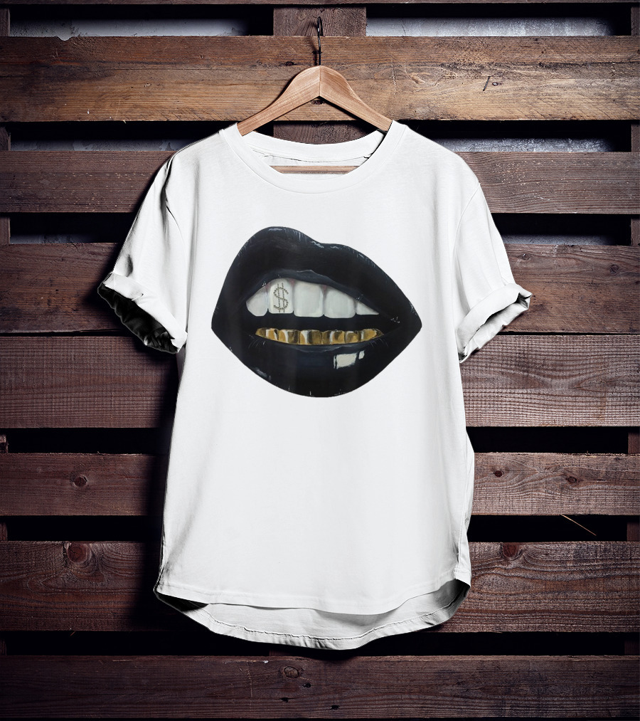 Red Black Lips Gold Teeth Dollar Smile T-Shirt
