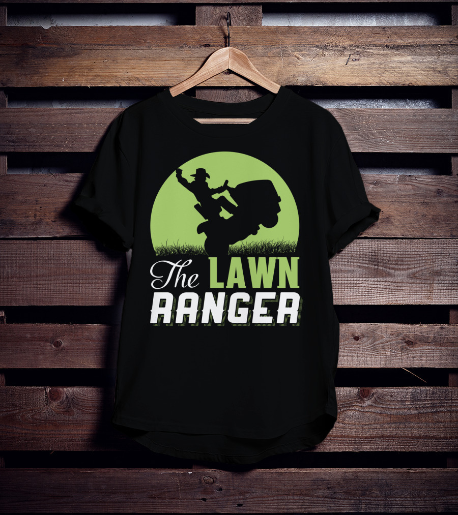 The Lawn Ranger Funny Mowing Cowboy On Ride-On Lawnmower T-Shirt
