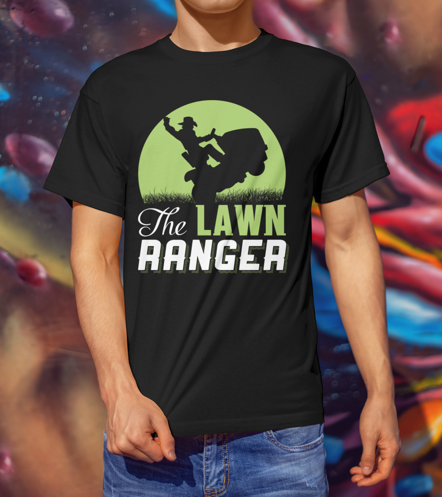 The Lawn Ranger Funny Mowing Cowboy On Ride-On Lawnmower T-Shirt