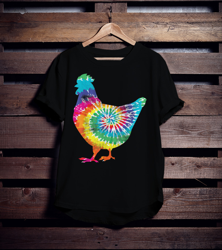 Tie Dye Chicken Hippy Farmer Hobby Farm Rainbow Burst T-Shirt