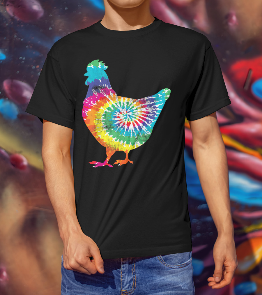 Tie Dye Chicken Hippy Farmer Hobby Farm Rainbow Burst T-Shirt