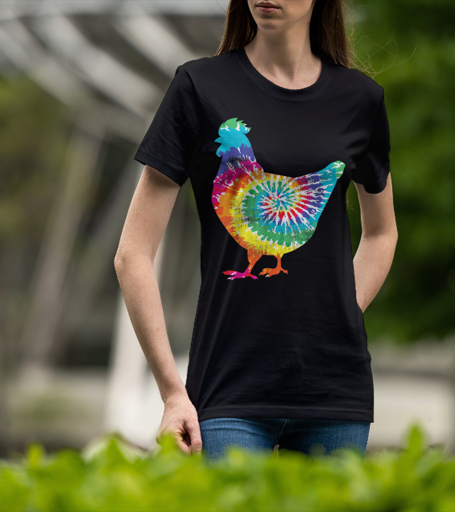 Tie Dye Chicken Hippy Farmer Hobby Farm Rainbow Burst T-Shirt