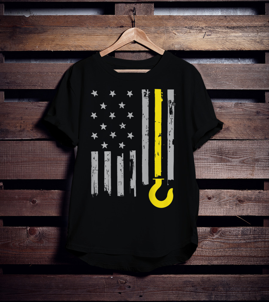 Tow Truck Driver American Flag Yellow Line Hook T-Shirt