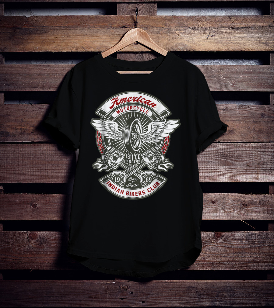 American Motorcycle Indian Bikers Club 1811 CC Engine Born To Ride 1969 T-Shirt