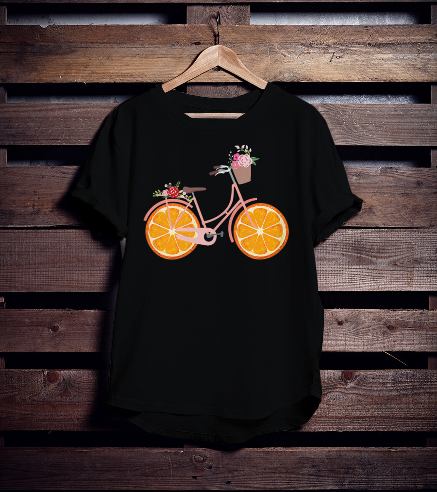 Vintage Bike Bicycle With Flower Basket And Orange Fruit Wheels T-Shirt