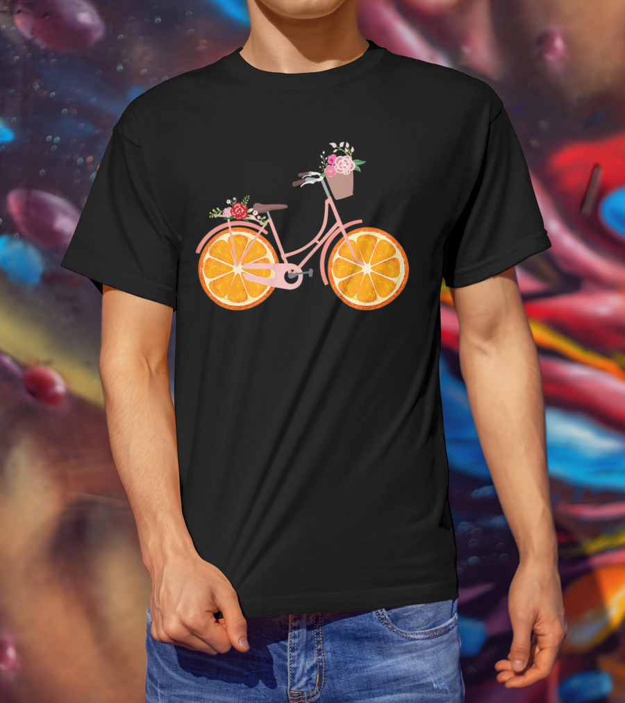 Vintage Bike Bicycle With Flower Basket And Orange Fruit Wheels T-Shirt