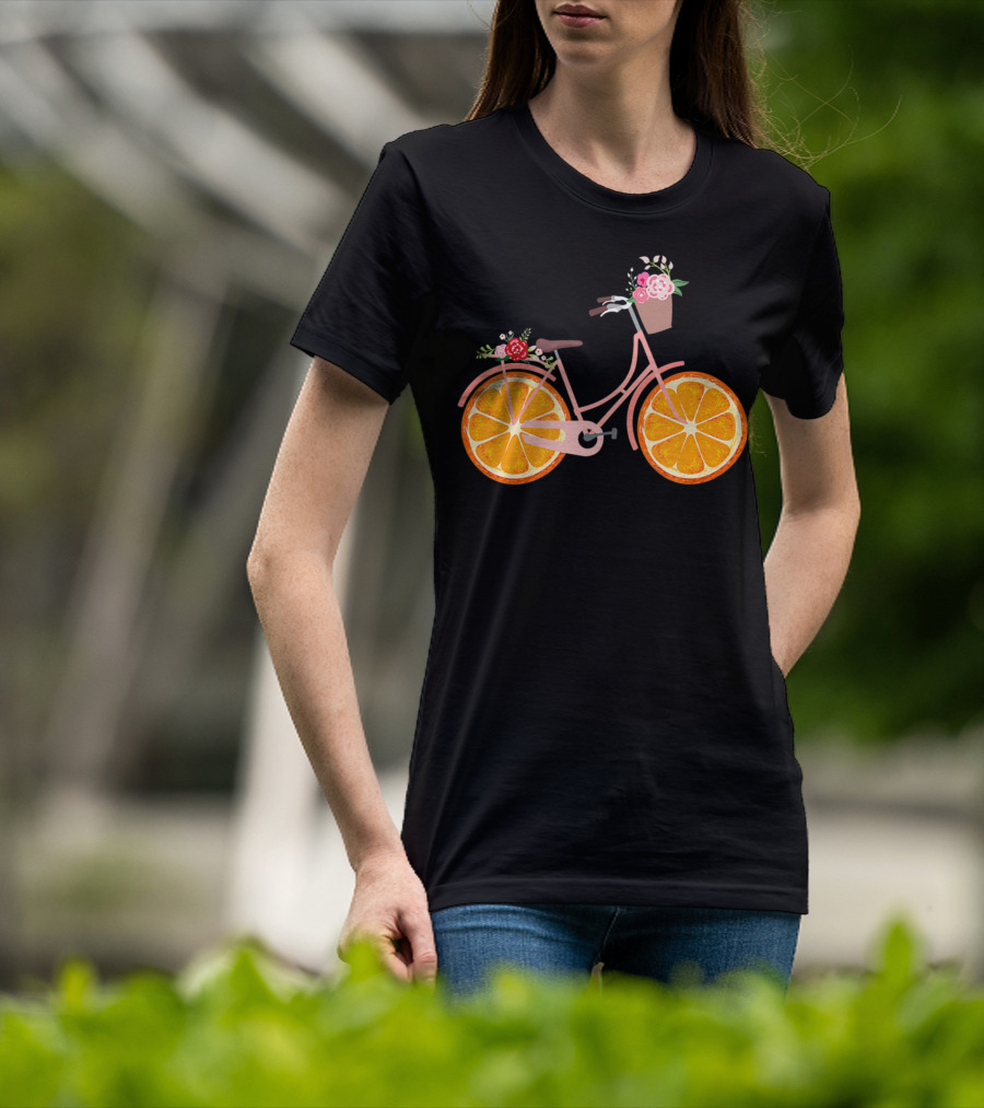 Vintage Bike Bicycle With Flower Basket And Orange Fruit Wheels T-Shirt