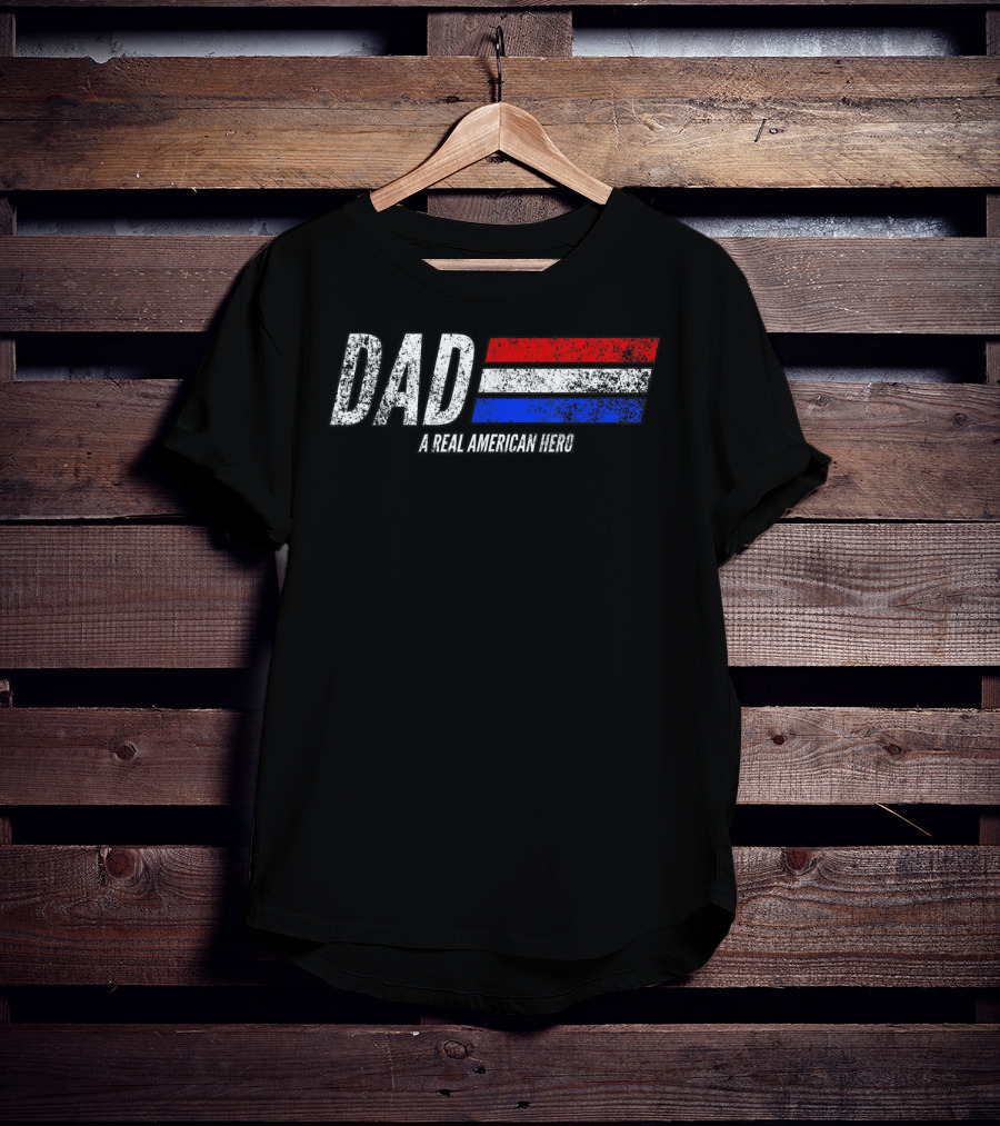 Vintage Dad A Real American Hero Distressed Red White Blue Stripes T-Shirt