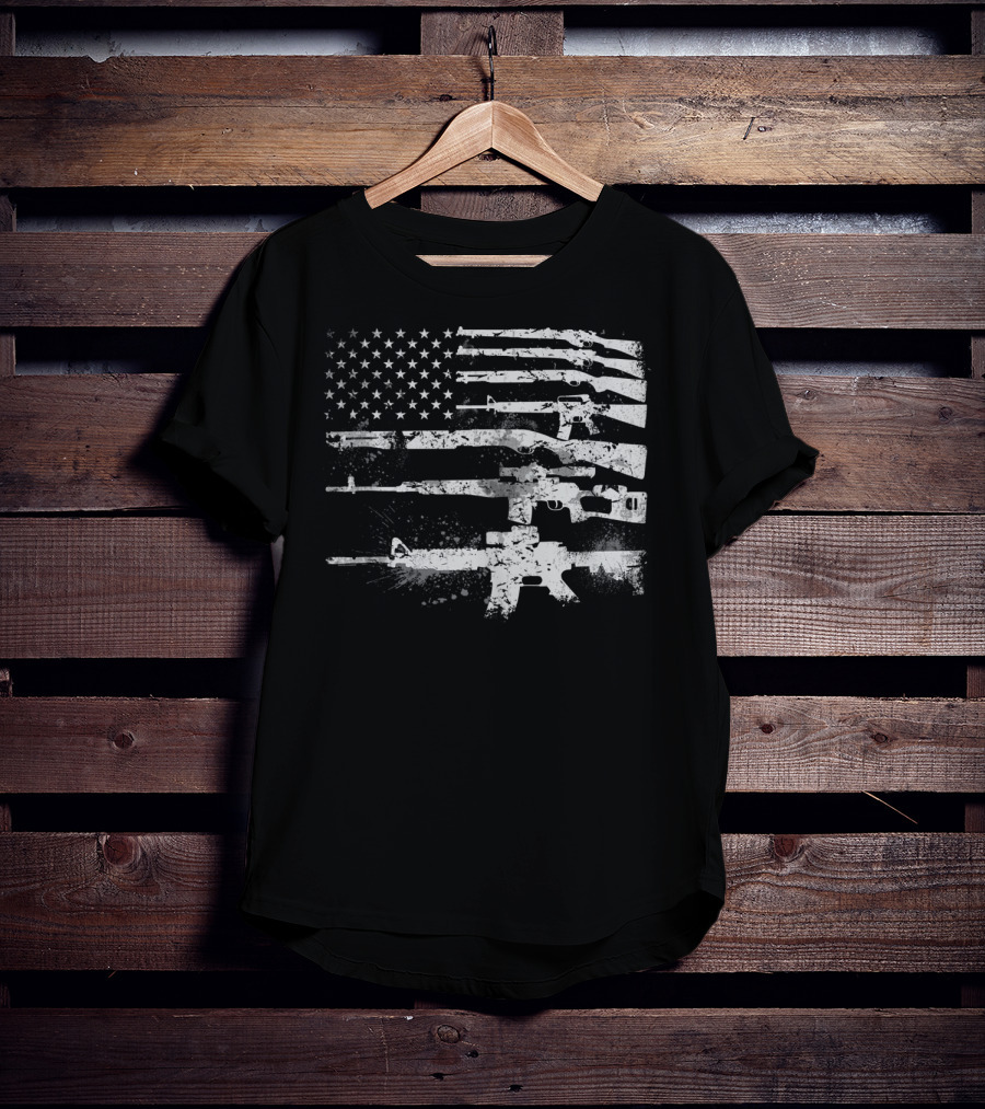 USA Flag Made Of Rifles Guns Weapons Military 2A Stripes T-Shirt
