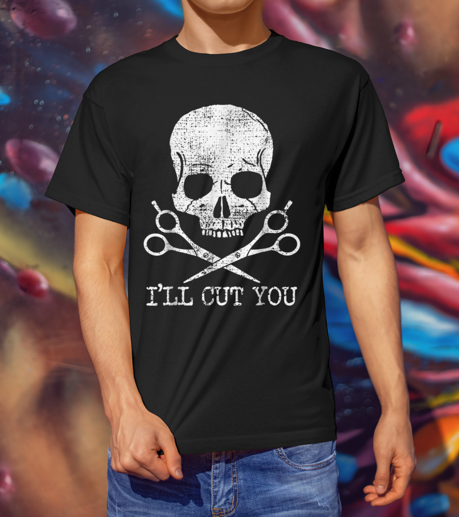 Vintage Barber Hairdresser Hair Sty I'll Cut You Skull With Scissors T-Shirt