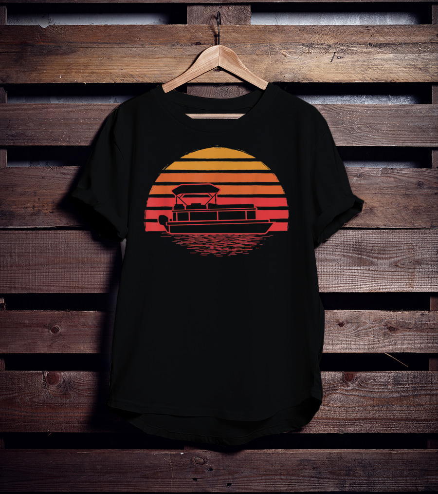 Vintage Pontoon Boat Silhouette Sunset Retro Vibes T-Shirt